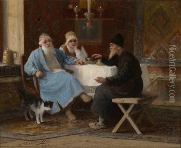 Conversation Oil Painting - Ivan Andreievich Pelevin