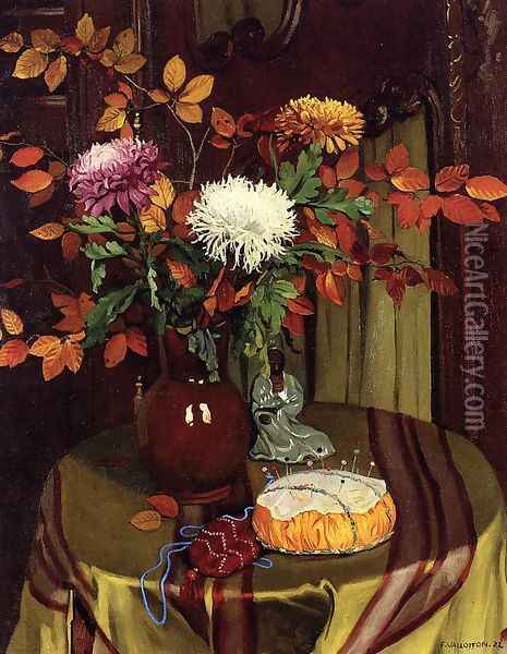 Chrysanthemums and Autumn Foliage Oil Painting - Felix Edouard Vallotton