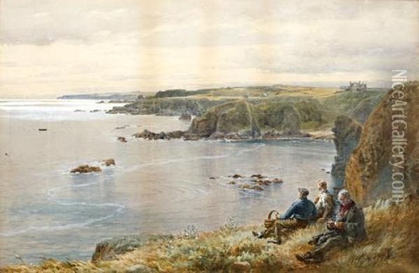Scottish Cove Viewed From A Headland Oil Painting - John Mitchell