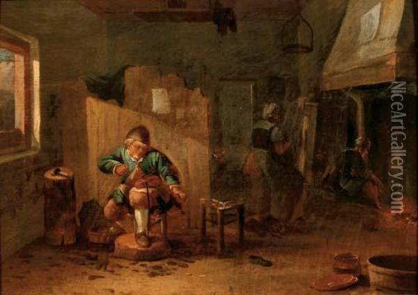 A Cobbler In His Workshop Oil Painting - David The Younger Teniers
