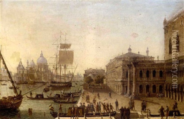 Bidding A Fond Farewell Before The Doge's Palace, Venice Oil Painting - Giuseppe Canella I