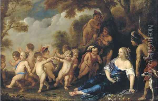 Venus and Adonis surrounded with putti in a landscape Oil Painting - Balthasar Beschey