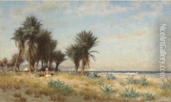A Moroccan Coastal Scene Oil Painting - Alfred Wordsworth Thompson