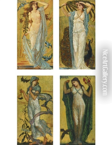 Morn, Noon, Eve And Night (4 Works) Oil Painting - Walter Crane