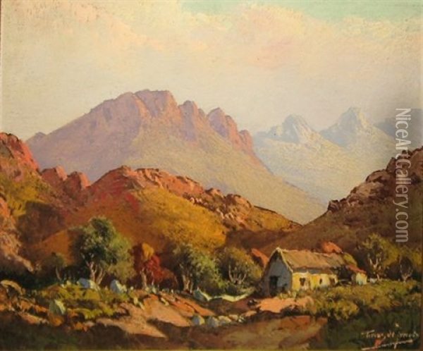 Cottage In A Mountainous Landscape Oil Painting - Tinus de Jongh