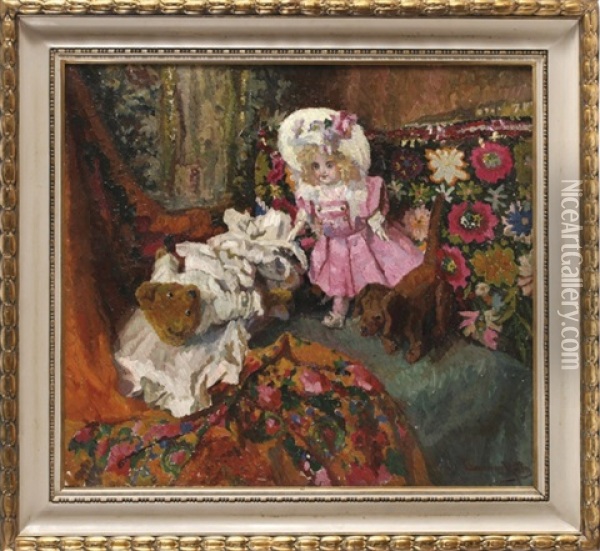 Spielzimmer Mit Puppe, Teddy Und Stoffdackel Oil Painting - Ritta Boemm