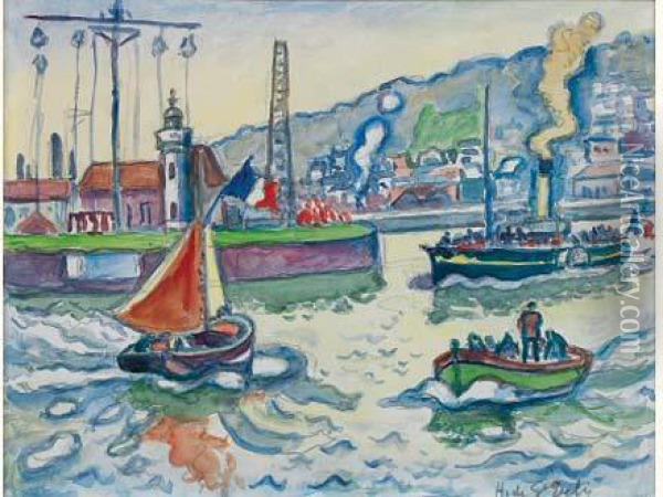Vue De Port Oil Painting - Henri Lienard De Saint-Delis