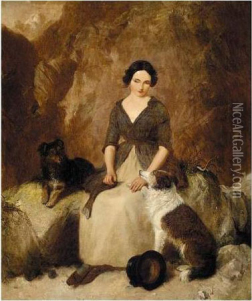 A Welsh Shepherdess Oil Painting - Thomas Woodward