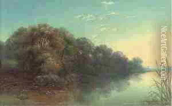 The Thames, Near Laleham Oil Painting - J. Mundell