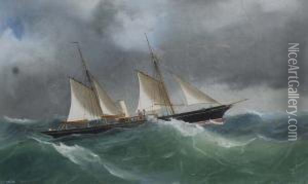 Ritratto Dello Steam Yacht Yarta In Mare Aperto Oil Painting - Antonio de Simone