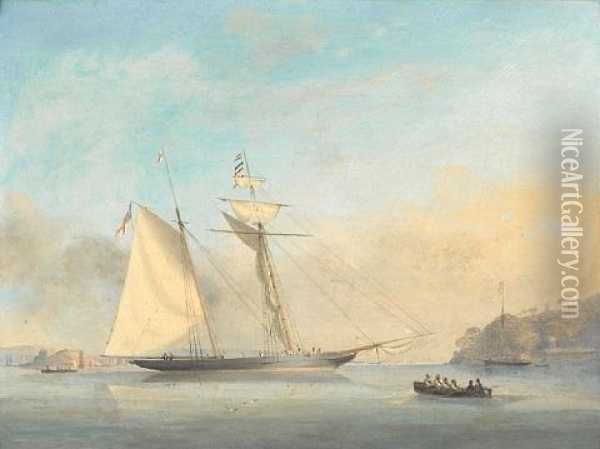 The Royal Yacht Squadron's Crusader Becalmed In The Barn Pool, Off Mount Edgcumbe, Plymouth Oil Painting - Nicholas Matthew Condy