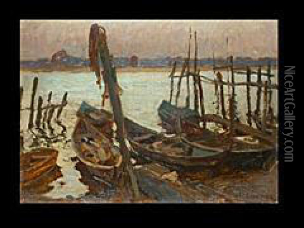 Fischerboote Am Gewasser Oil Painting - Alfred Liedtke