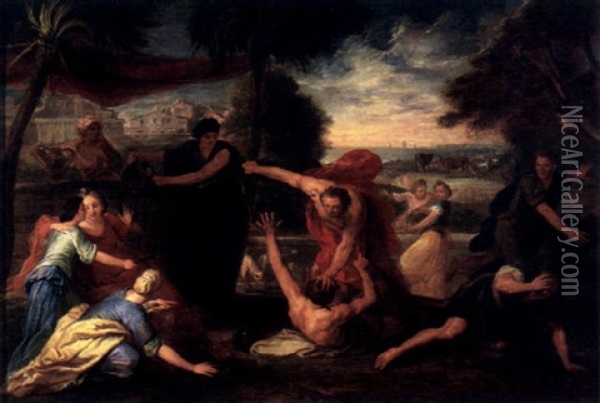 Moses With The Daughters Of Jethro By The Well Oil Painting - Nicolas Poussin
