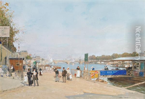 Au Bord De La Seine Oil Painting - Luigi Loir