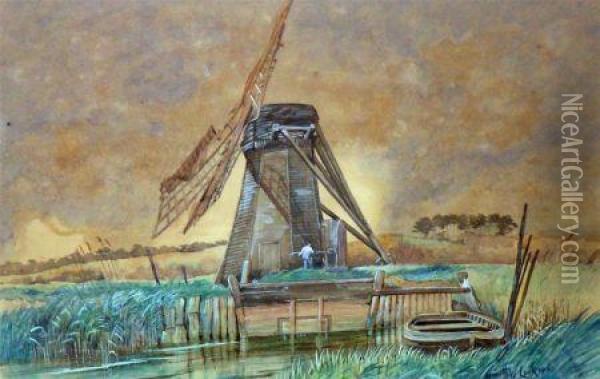 Windpump At St Olaves Oil Painting - Kenneth W. Luck