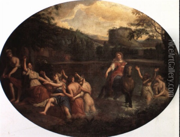 Cloelia And Her Handmaidens Crossing The Tiber Oil Painting - Francesco Albani