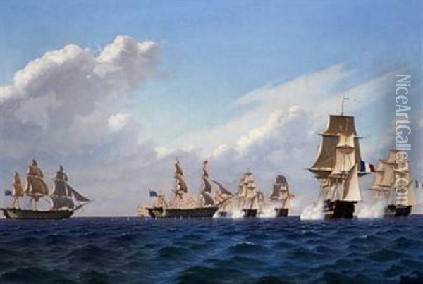 Batallien Ved Trafalgar Oil Painting - Frederik Theodor Kloss