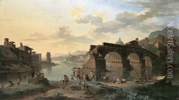 River View with the Ponte Rotto 1696 Oil Painting - Jacob De Heusch