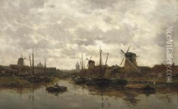 Binnenhaven Oude Maas: Moored Vessels On The Oude Maas, Rotterdam Oil Painting - Willem Cornelis Rip