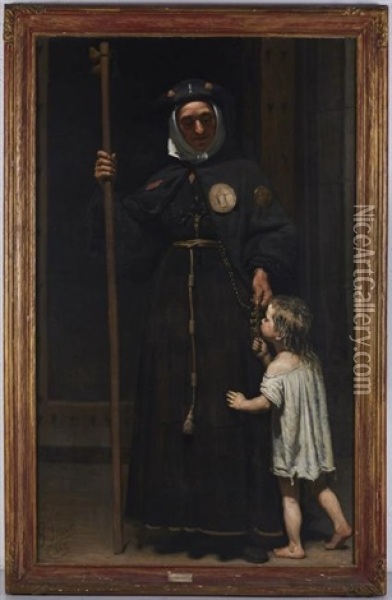 Nun With Young Girl Oil Painting - Placido Frances y Pascual