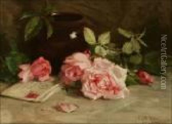 Pink Roses Still Life Oil Painting - Edith White