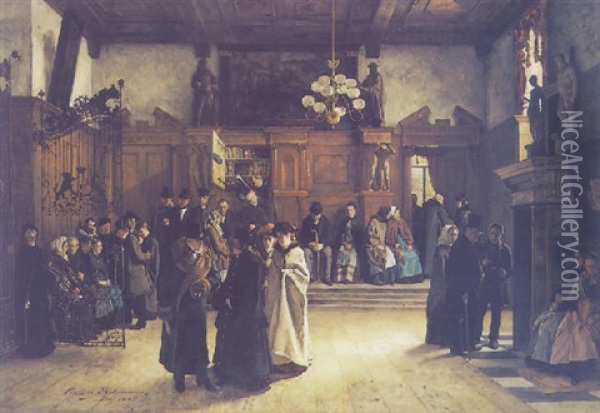 Outside The Tribunal Oil Painting - Christian Ludwig Bokelmann