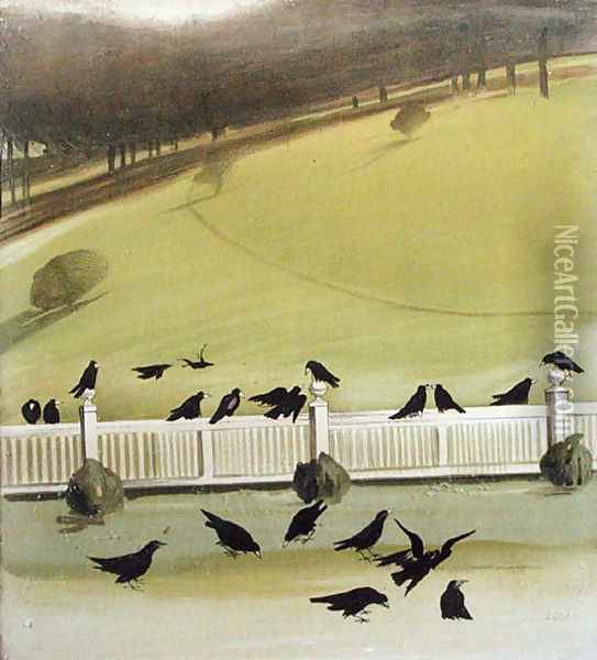 Rooks feeding in a park Oil Painting - Madeline Wyndham