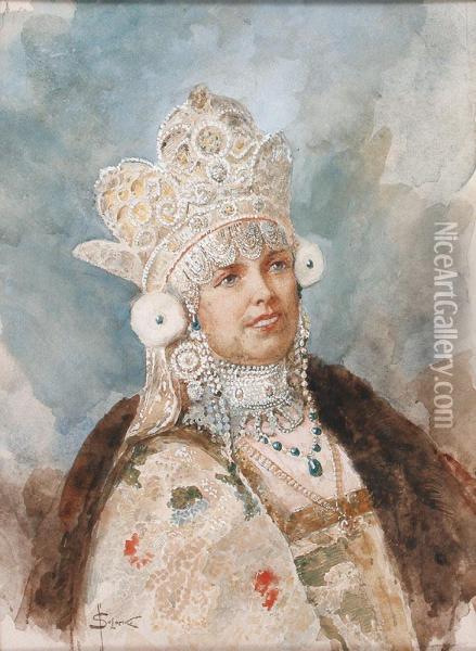 Portrait D'une Princesse En Costume Oil Painting - Sergej Solomko