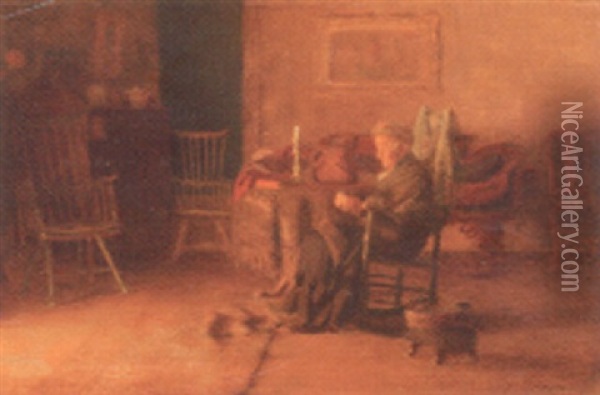 Sewing By The Hearth Oil Painting - Thomas Anshutz