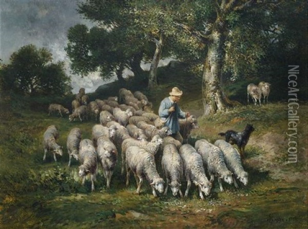 Schafherde In Hugeliger Landschaft Oil Painting - Louis Robbe