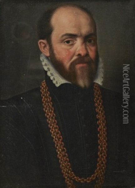 Portratt Av Herre Med Halskedja Oil Painting - Nicolas Neufchatel