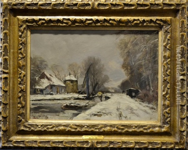 Winter Canal Scene Oil Painting - Louis Apol