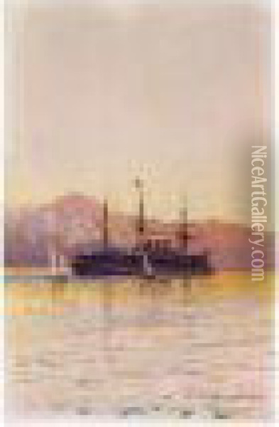 The Imperial Yacht 'the Aurora' Moored Off The Black Sea Coast Oil Painting - Nikolai Nikolaievich Gritsenko