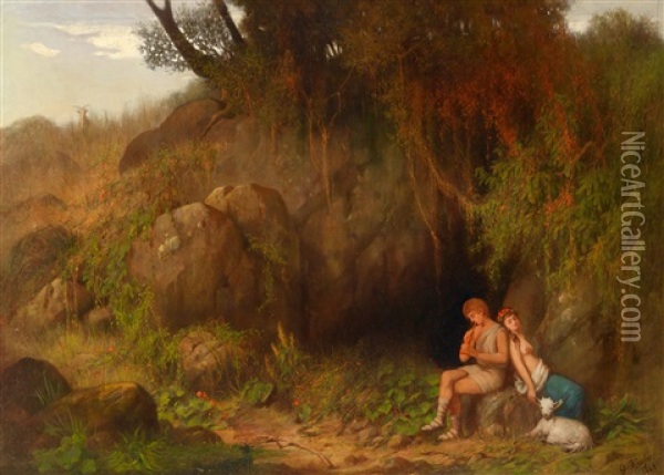 Romantische Szene Mit Hirtenpaar Oil Painting - Georg Kugler