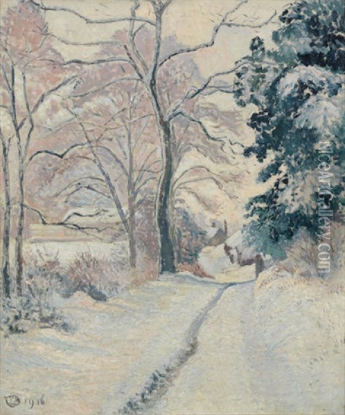 A Lane In Snow (crockhurst Lane) Oil Painting - Lucien Pissarro