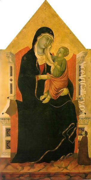 Madonna and Child with a Donor Oil Painting - Ugolino Di Nerio (Da Siena)