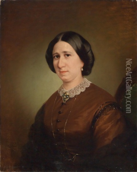 Portrait Of A Woman With White Lace Collar Oil Painting - Aristides Oeconomo