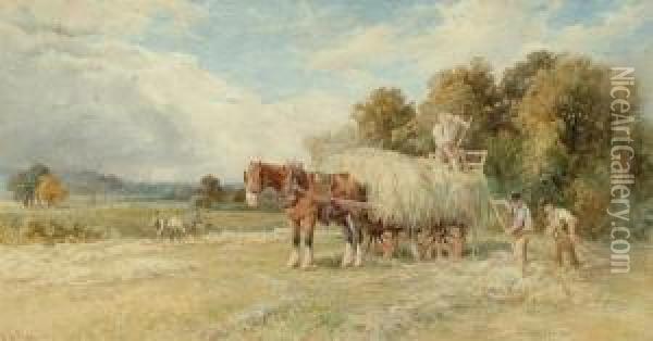 Haymaking At Newark, Nottinghamshire Oil Painting - Walter Henry Pigott
