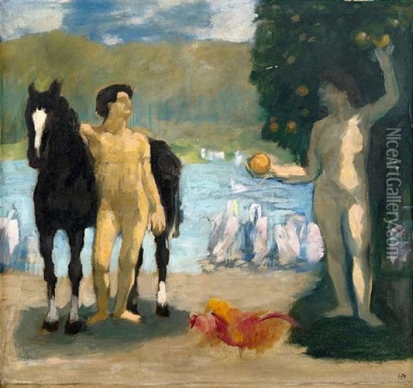Adam Und Eva Oil Painting - Heinrich Altherr