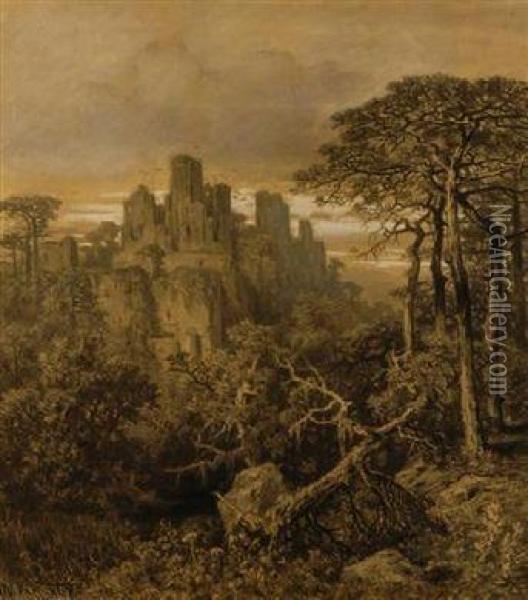 A Landscape With A Castle Ruin Oil Painting - Julius Edvard Marak