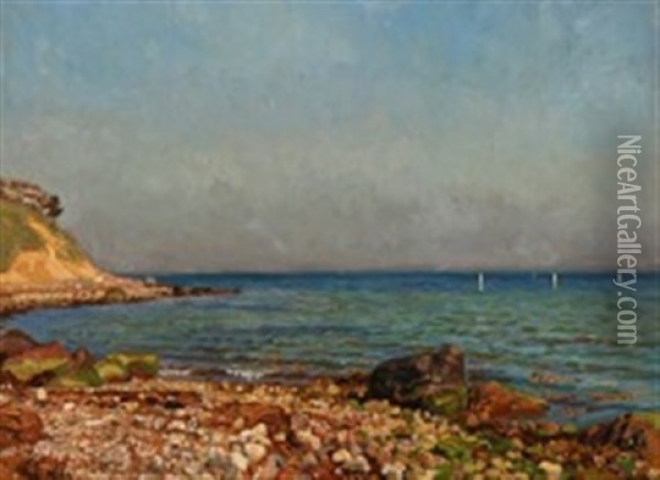 Coastal Scene With Sand Hills And A Stony Shoreline Oil Painting - Fritz Syberg