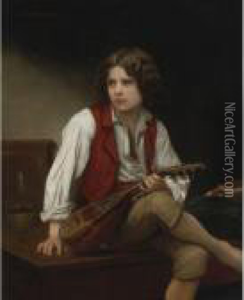 L'italien A La Mandoline Oil Painting - William-Adolphe Bouguereau