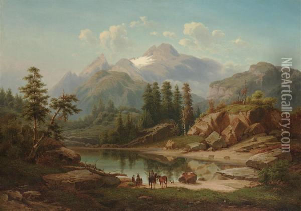 A Mountain Lake In The Tyrol Oil Painting - George Gunther Hartwick
