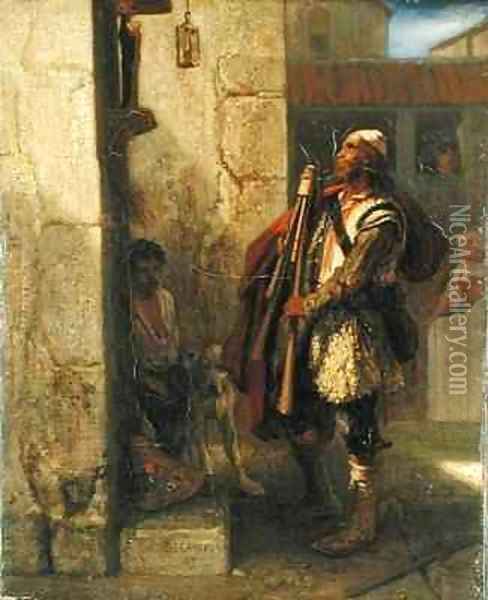Pifferaro in front of a Madonna Oil Painting - Alexandre Gabriel Decamps