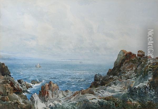 View Of Anglesey Coast, Skerries In The Distance Oil Painting - Albert Pollitt