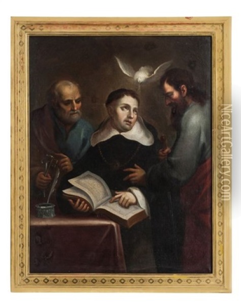 Inspiracion De Santo Tomas De Aquino (con San Pedro, San Pablo, Y El Espiritu Santo) Oil Painting - Jose Rodriguez de Carnero