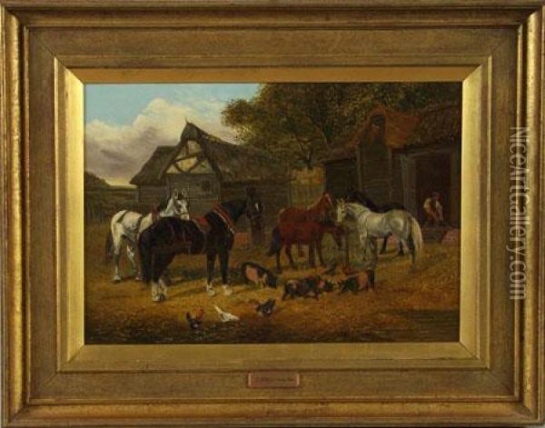 Barnyard With Animals Oil Painting - John Frederick Herring Snr