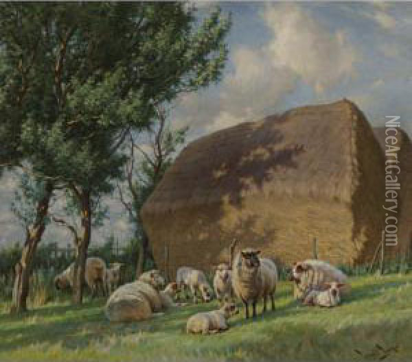 Sheep In The Shade Oil Painting - Wright Barker