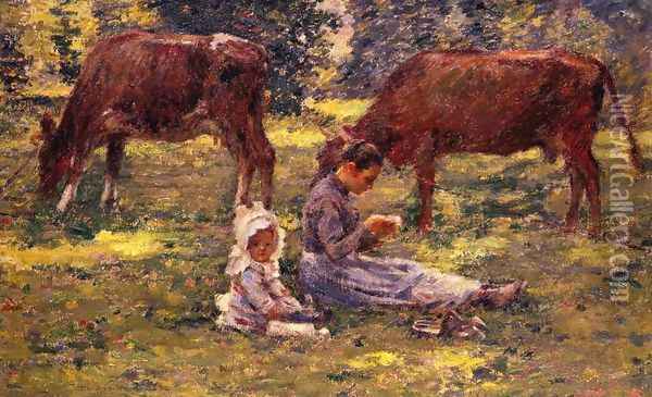 Watching The Cows Oil Painting - Theodore Robinson