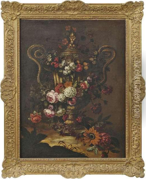 Blumenstilleben Mit Einer Schlangenhenkelvase Oil Painting - Pieter III Casteels